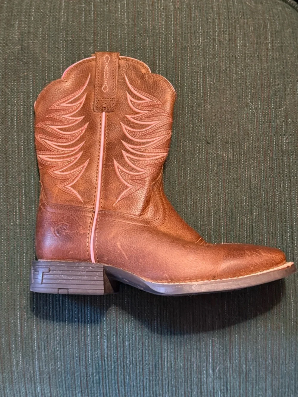 ARIAT Girls Youth Western Cowboy Leather Boots Size 2 Brown Pink Accents